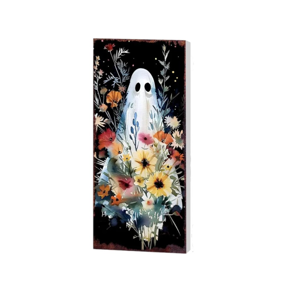 10" Black Orange Blue And Yellow Solid Wood Wildflowers Halloween Ghost Garden Stake HomeRoots