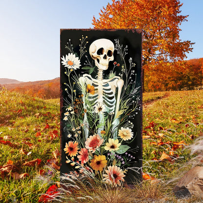 10" Black White Yellow And Green Solid Wood Daisies Halloween Skeleton Garden Stake HomeRoots