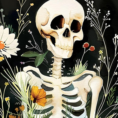 10" Black White Yellow And Green Solid Wood Daisies Halloween Skeleton Garden Stake HomeRoots