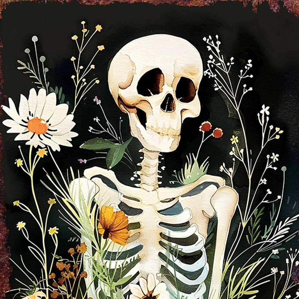 10" Black White Yellow And Green Solid Wood Daisies Halloween Skeleton Garden Stake HomeRoots