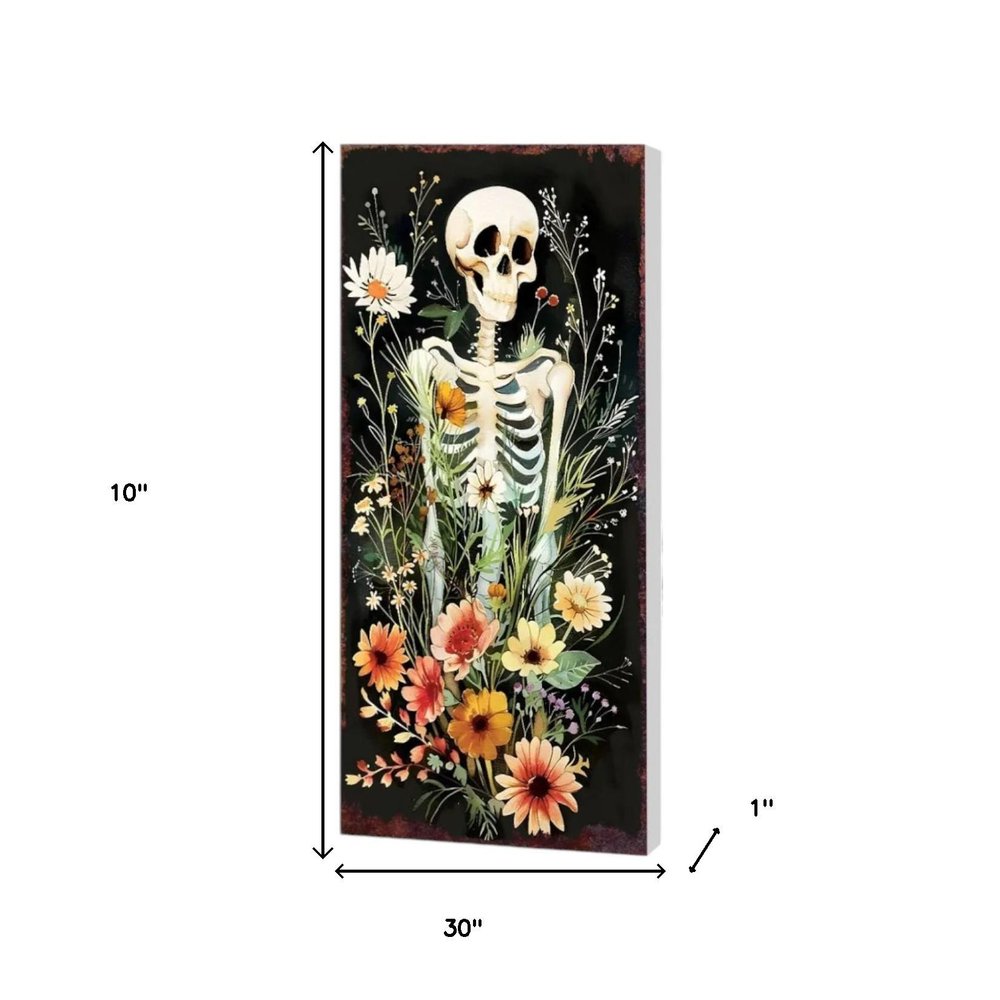 10" Black White Yellow And Green Solid Wood Daisies Halloween Skeleton Garden Stake HomeRoots