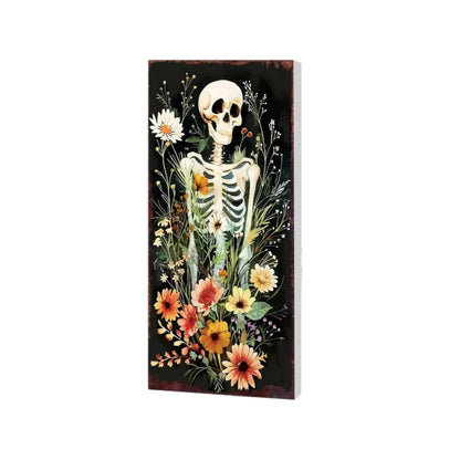 10" Black White Yellow And Green Solid Wood Daisies Halloween Skeleton Garden Stake HomeRoots