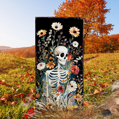 10" Black White Yellow And Green Solid Wood Daisies Halloween Skeleton Garden Stake HomeRoots