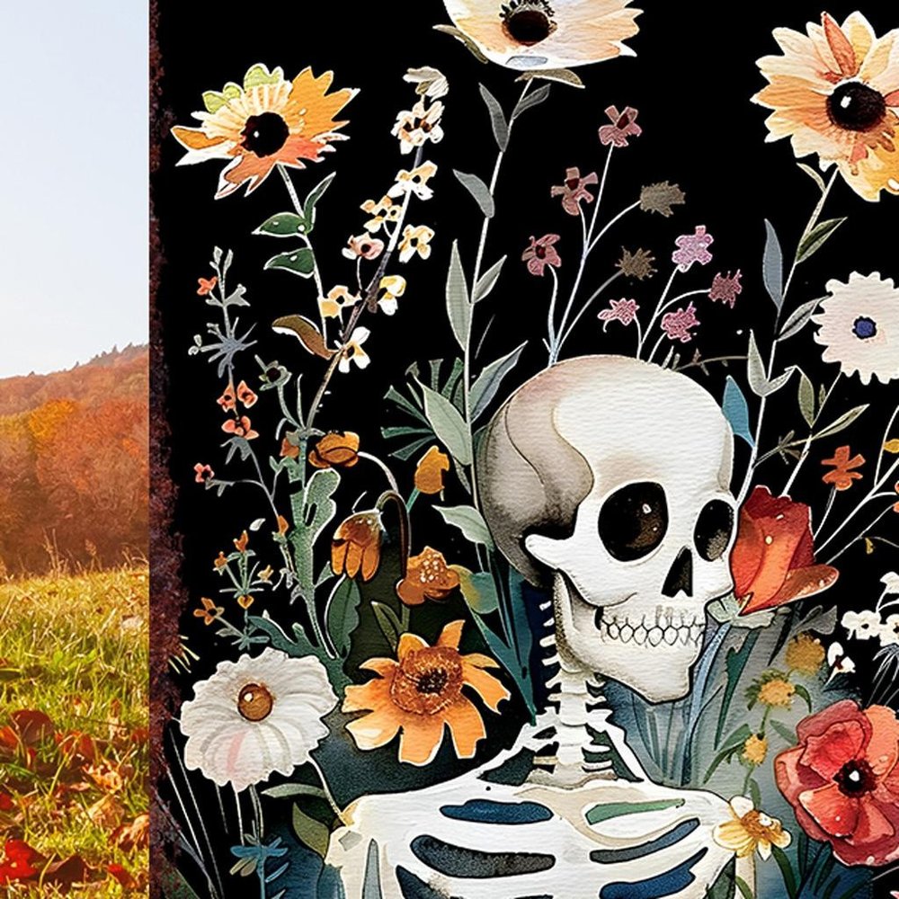 10" Black White Yellow And Green Solid Wood Daisies Halloween Skeleton Garden Stake HomeRoots