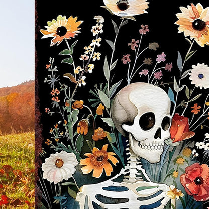 10" Black White Yellow And Green Solid Wood Daisies Halloween Skeleton Garden Stake HomeRoots