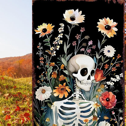 10" Black White Yellow And Green Solid Wood Daisies Halloween Skeleton Garden Stake HomeRoots