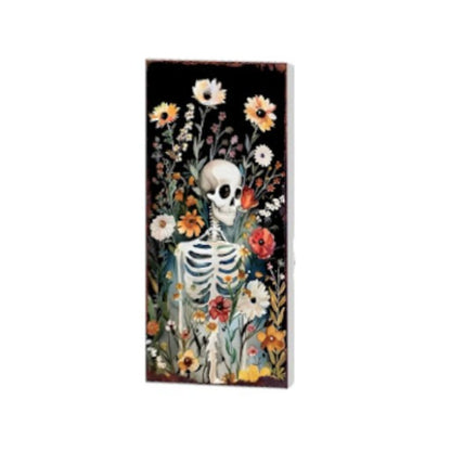 10" Black White Yellow And Green Solid Wood Daisies Halloween Skeleton Garden Stake HomeRoots