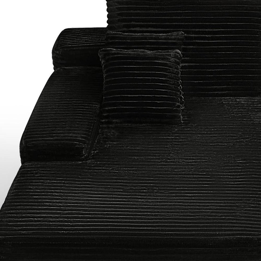 82" Black Corduroy Modular Sofa Chaise And Toss Pillows HomeRoots