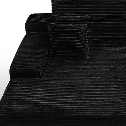 82" Black Corduroy Modular Sofa Chaise And Toss Pillows HomeRoots