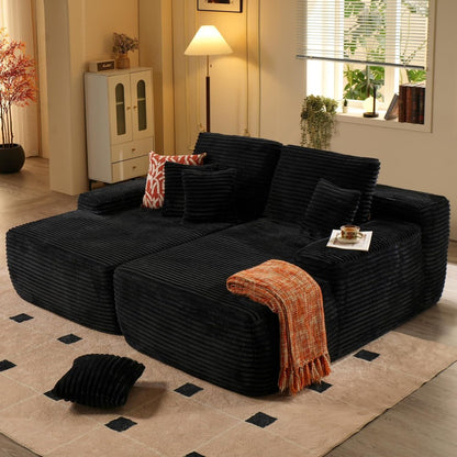 82" Black Corduroy Modular Sofa Chaise And Toss Pillows HomeRoots