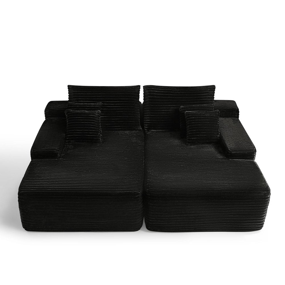 82" Black Corduroy Modular Sofa Chaise And Toss Pillows HomeRoots