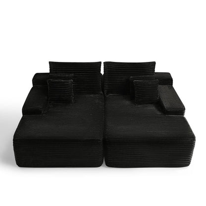 82" Black Corduroy Modular Sofa Chaise And Toss Pillows HomeRoots