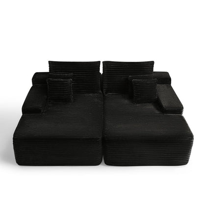 82" Black Corduroy Modular Sofa Chaise And Toss Pillows HomeRoots