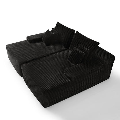 82" Black Corduroy Modular Sofa Chaise And Toss Pillows HomeRoots