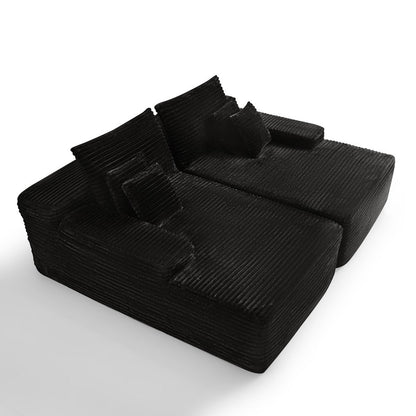 82" Black Corduroy Modular Sofa Chaise And Toss Pillows HomeRoots