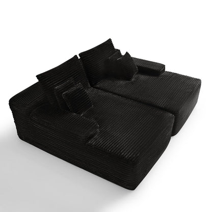 82" Black Corduroy Modular Sofa Chaise And Toss Pillows HomeRoots