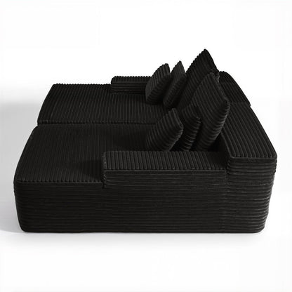 82" Black Corduroy Modular Sofa Chaise And Toss Pillows HomeRoots