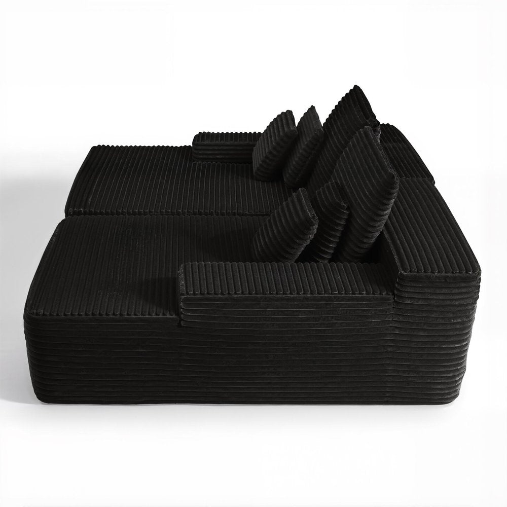 82" Black Corduroy Modular Sofa Chaise And Toss Pillows HomeRoots