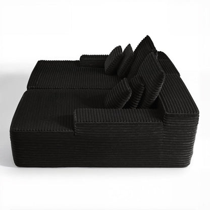 82" Black Corduroy Modular Sofa Chaise And Toss Pillows HomeRoots