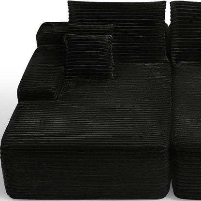 82" Black Corduroy Modular Sofa Chaise And Toss Pillows HomeRoots