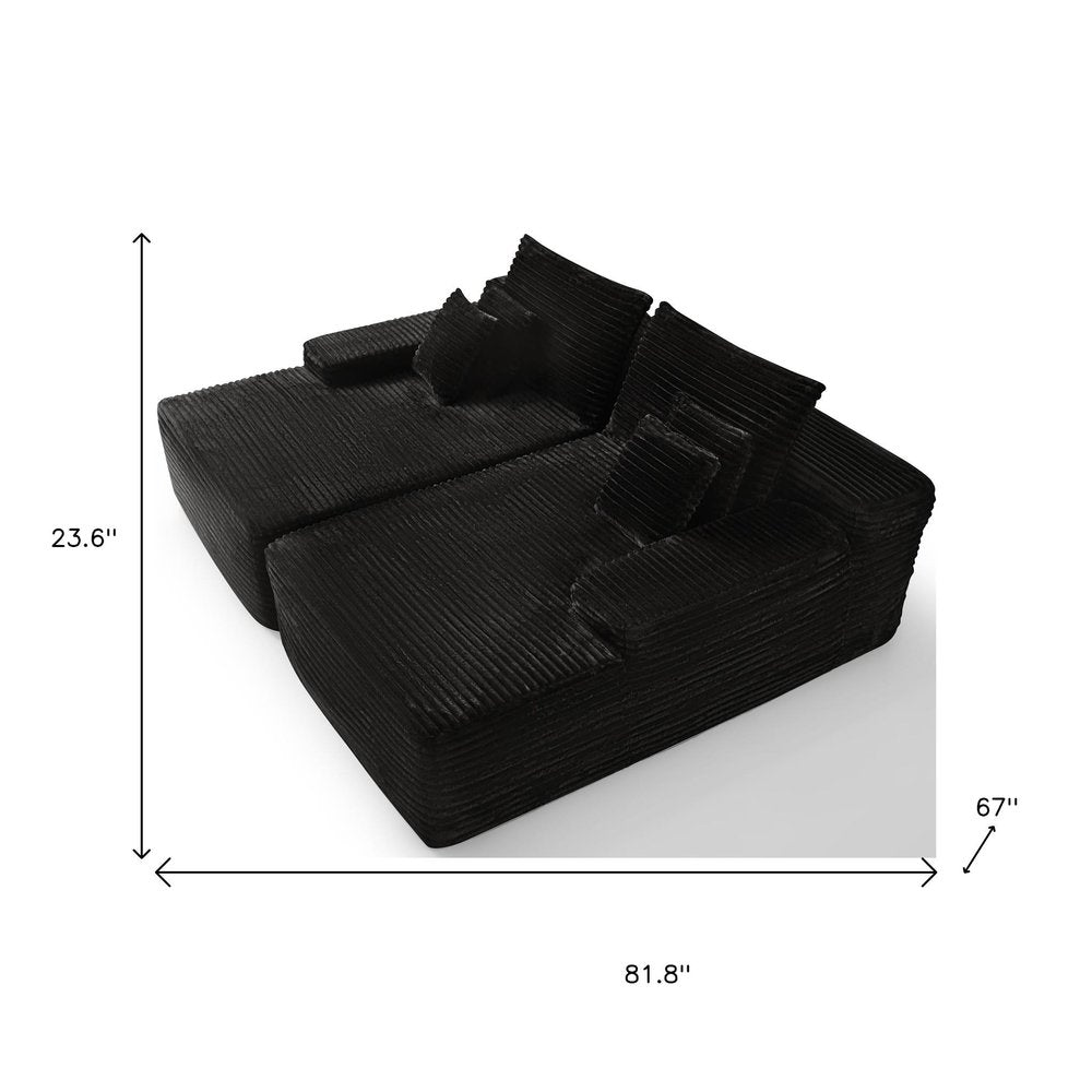 82" Black Corduroy Modular Sofa Chaise And Toss Pillows HomeRoots