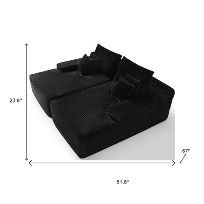82" Black Corduroy Modular Sofa Chaise And Toss Pillows HomeRoots