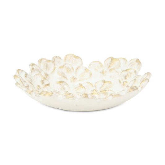 7" White And Gold Cast Iron Flower Round Trinket Tray HomeRoots