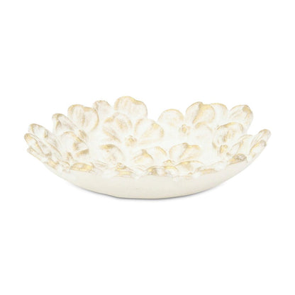 7" White And Gold Cast Iron Flower Round Trinket Tray HomeRoots