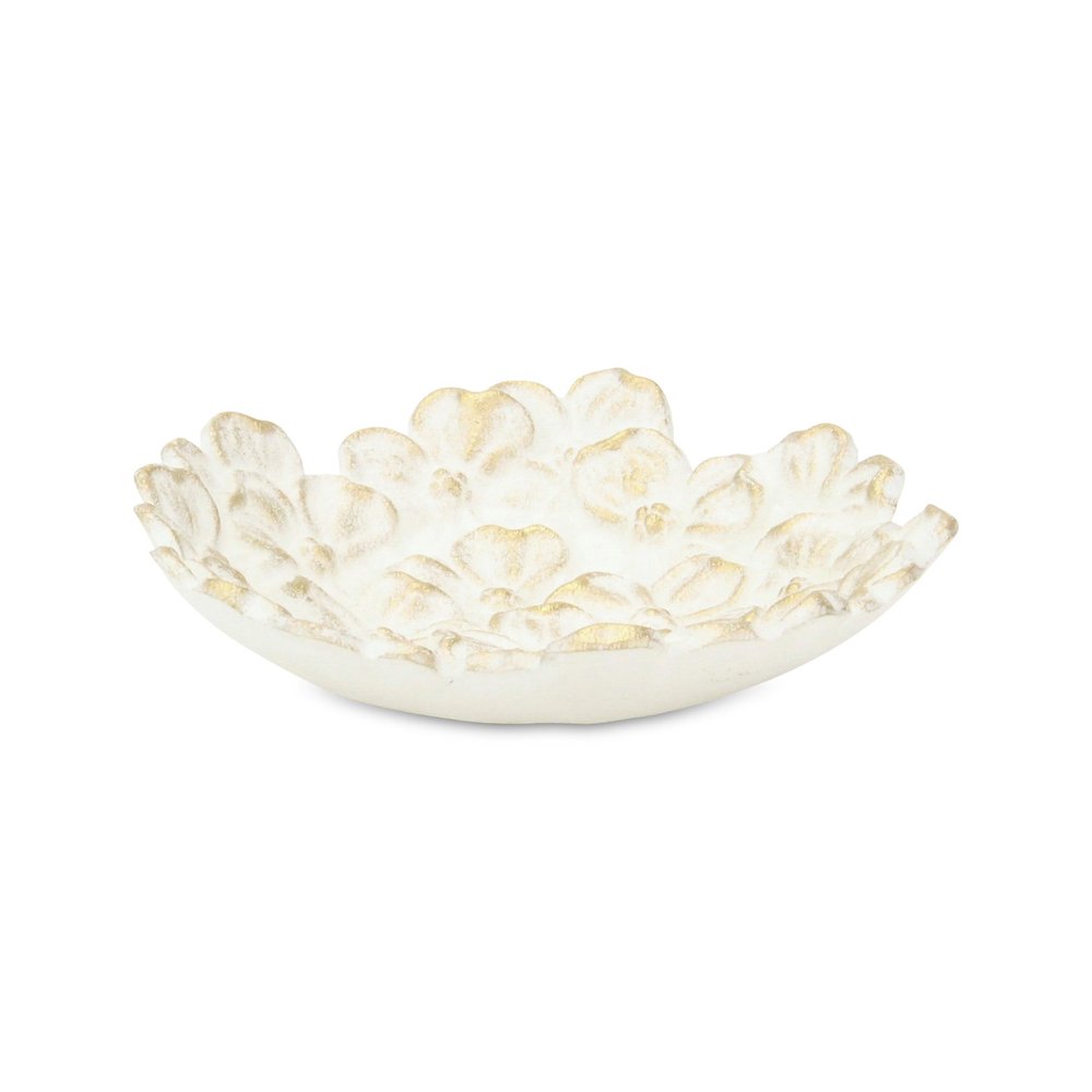 7" White And Gold Cast Iron Flower Round Trinket Tray HomeRoots