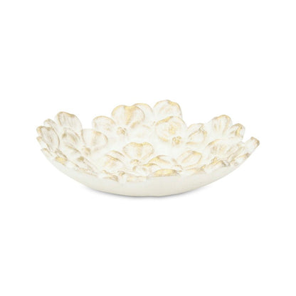 7" White And Gold Cast Iron Flower Round Trinket Tray HomeRoots