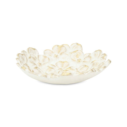 7" White And Gold Cast Iron Flower Round Trinket Tray HomeRoots