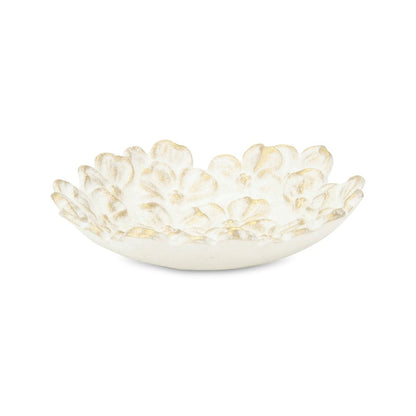 7" White And Gold Cast Iron Flower Round Trinket Tray HomeRoots