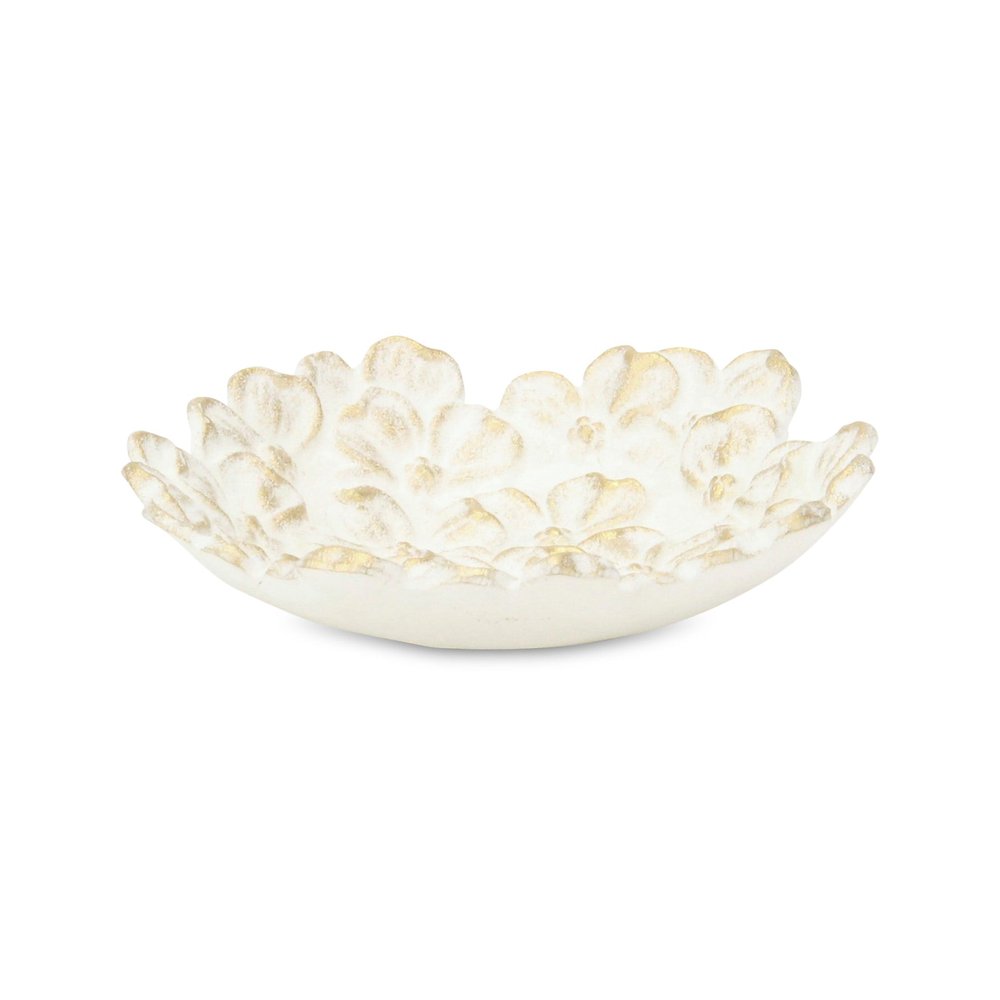 7" White And Gold Cast Iron Flower Round Trinket Tray — view 4