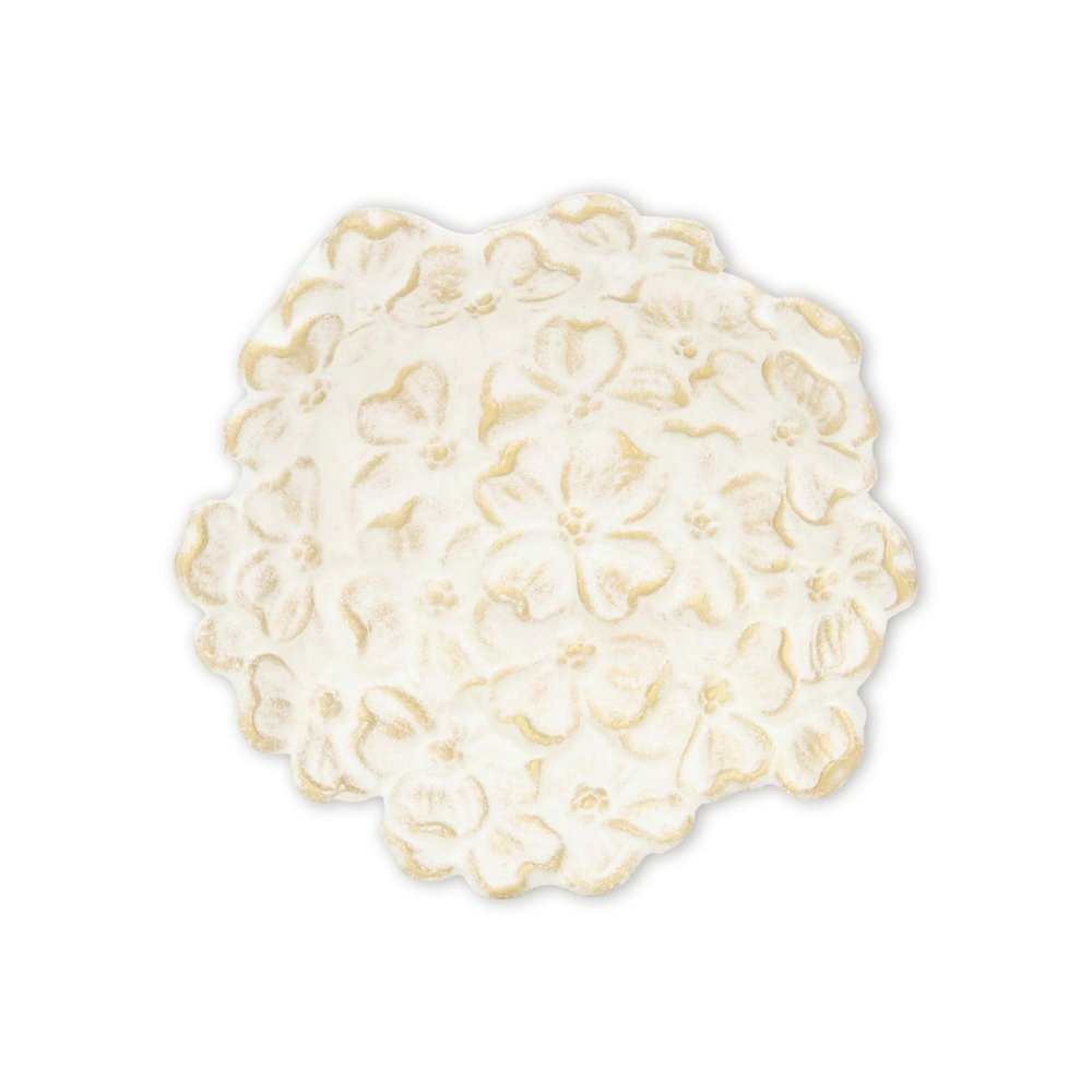 7" White And Gold Cast Iron Flower Round Trinket Tray HomeRoots