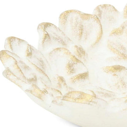7" White And Gold Cast Iron Flower Round Trinket Tray HomeRoots