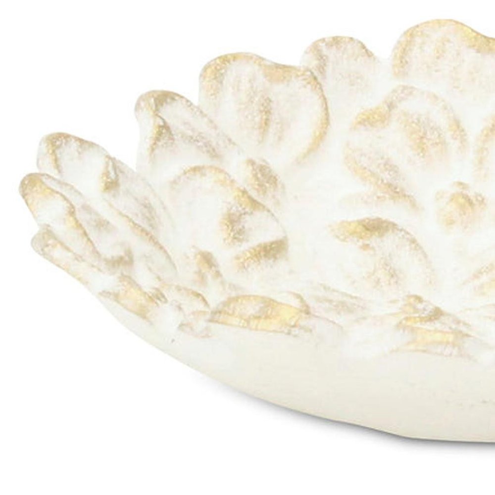 7" White And Gold Cast Iron Flower Round Trinket Tray HomeRoots