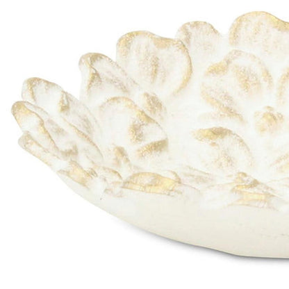 7" White And Gold Cast Iron Flower Round Trinket Tray HomeRoots