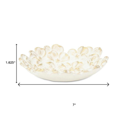 7" White And Gold Cast Iron Flower Round Trinket Tray HomeRoots