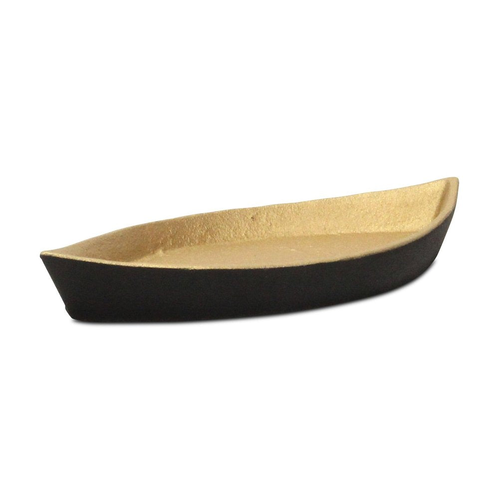 10" Black And Gold Cast Iron Oval Boat Shaped Tray — view 1