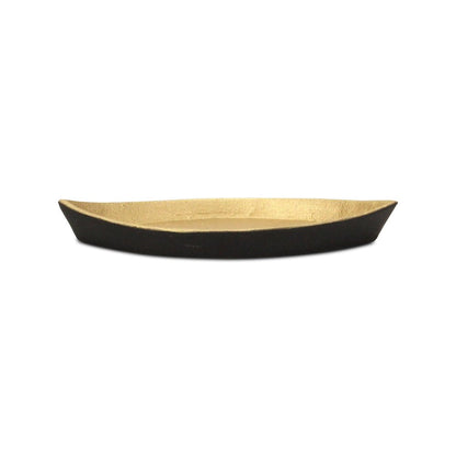 10" Black And Gold Cast Iron Oval Boat Shaped Tray HomeRoots
