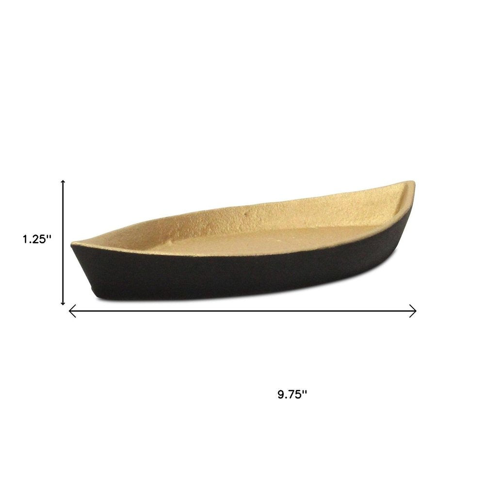 10" Black And Gold Cast Iron Oval Boat Shaped Tray HomeRoots