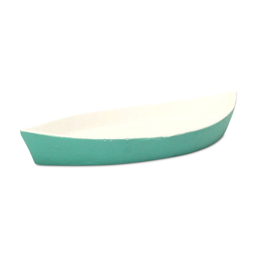 10" Aqua And White Cast Iron Oval Boat Shaped Tray HomeRoots