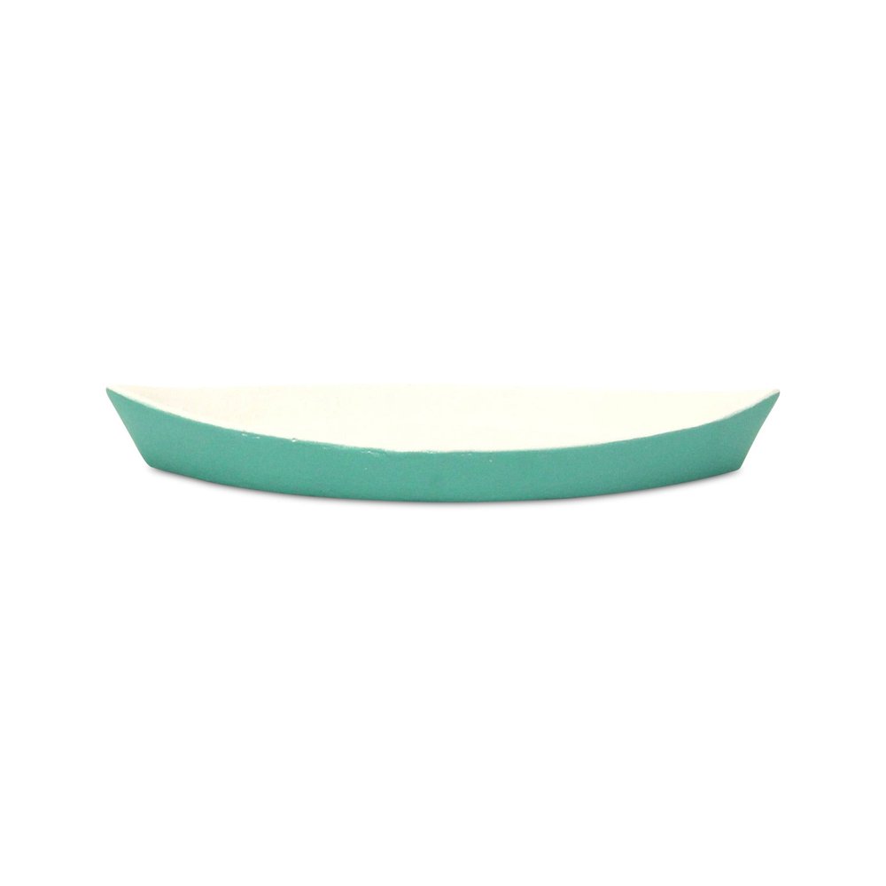 10" Aqua And White Cast Iron Oval Boat Shaped Tray HomeRoots
