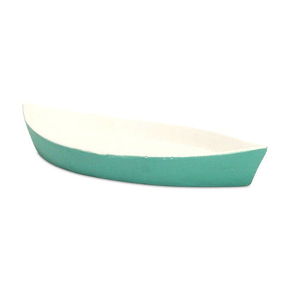 10" Aqua And White Cast Iron Oval Boat Shaped Tray HomeRoots