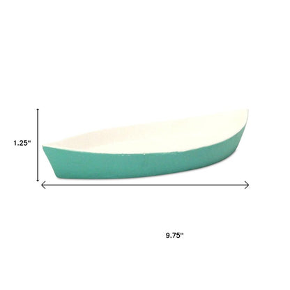 10" Aqua And White Cast Iron Oval Boat Shaped Tray HomeRoots