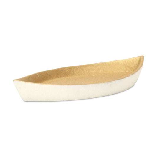 10" Gold And Off White Cast Iron Oval Boat Shaped Tray HomeRoots