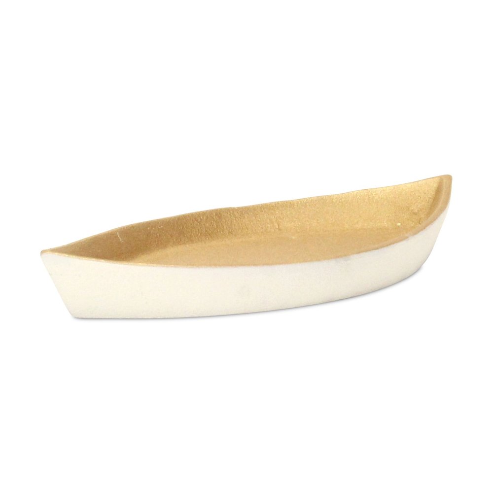 10" Gold And Off White Cast Iron Oval Boat Shaped Tray HomeRoots