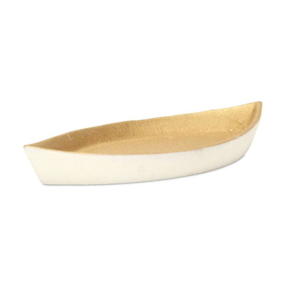 10" Gold And Off White Cast Iron Oval Boat Shaped Tray HomeRoots