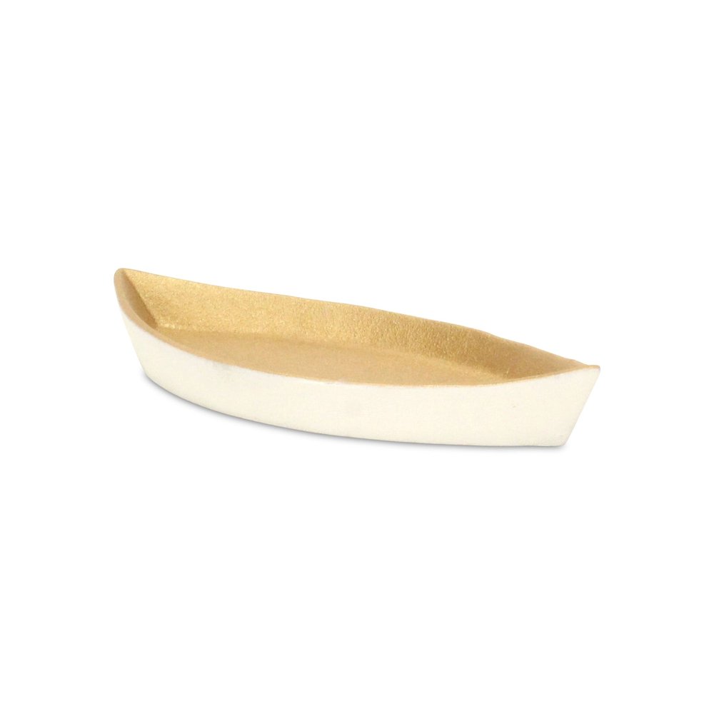 10" Gold And Off White Cast Iron Oval Boat Shaped Tray HomeRoots
