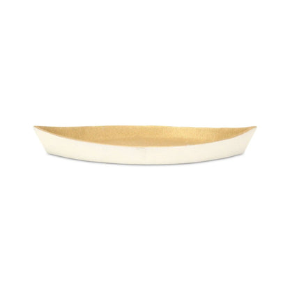 10" Gold And Off White Cast Iron Oval Boat Shaped Tray HomeRoots